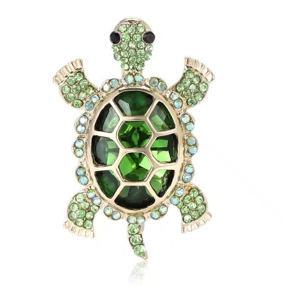 Green Turtle Crystal Brooch - Picture 5 of 9
